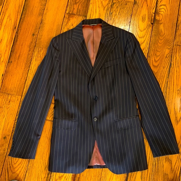 TOMBOLINI MENS WOOL TWO BUTTON SUIT WITH THIN STRIPING AND DOUBLE BACK VENT - Picture 2 of 13